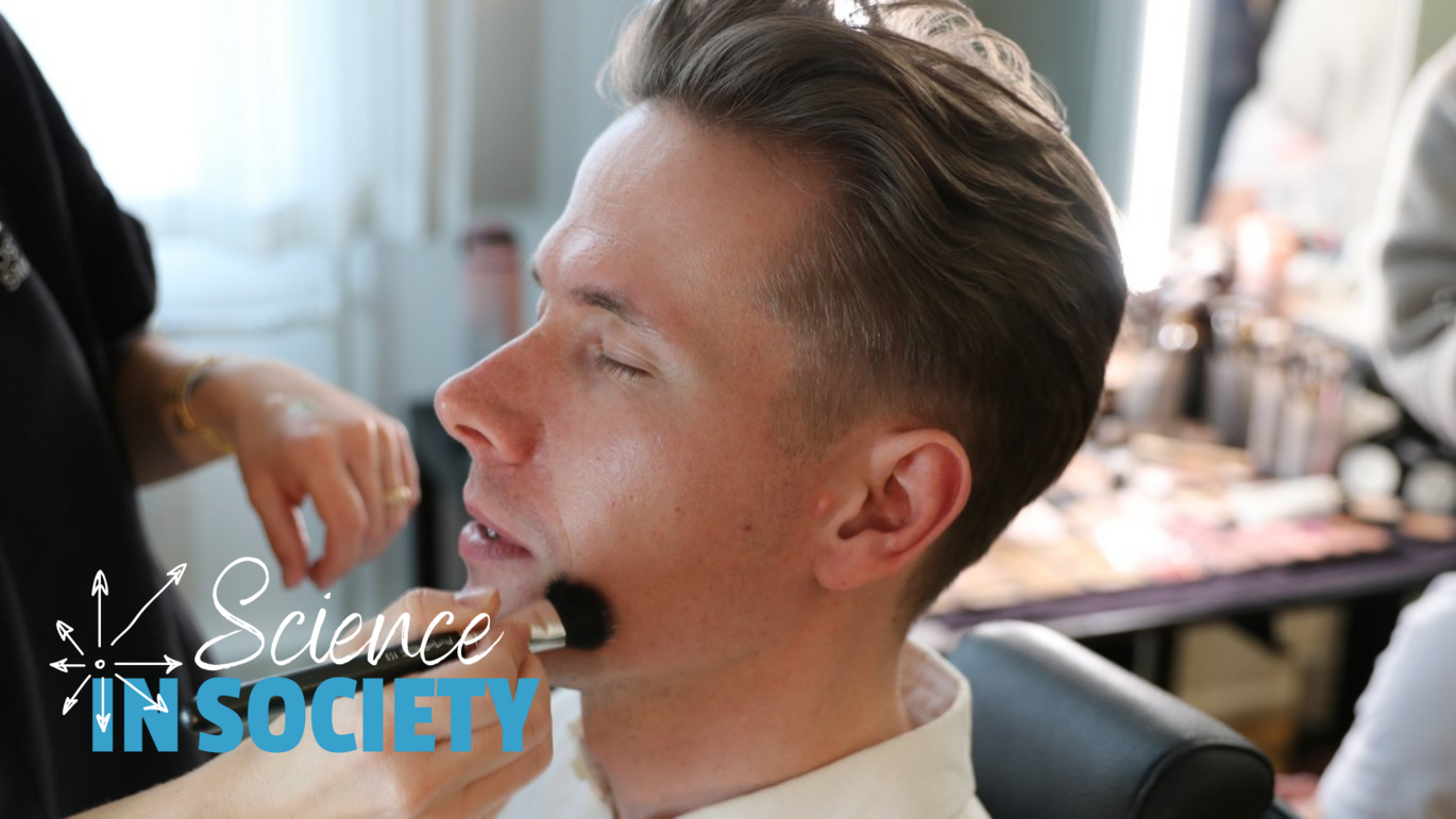Simon Mark Dahl Baunwall from the Department of Clinical Medicine is in makeup before the dress rehearsal for the PhD Cup 2024.